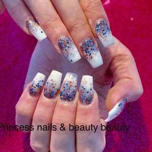 Glittering Ombre On Squared White Nails